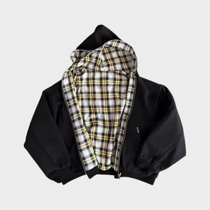 Streetwear men's reversible oversized hoodie, comfortable & versatile with checked and solid options for casual wear.