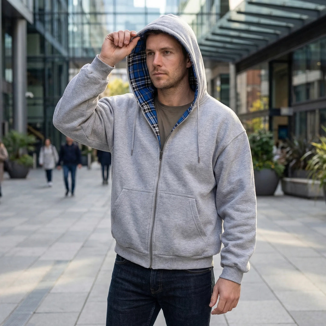 Men's reversible oversized hoodie, Josh, in a neutral color, showcasing its relaxed fit and modern streetwear style.