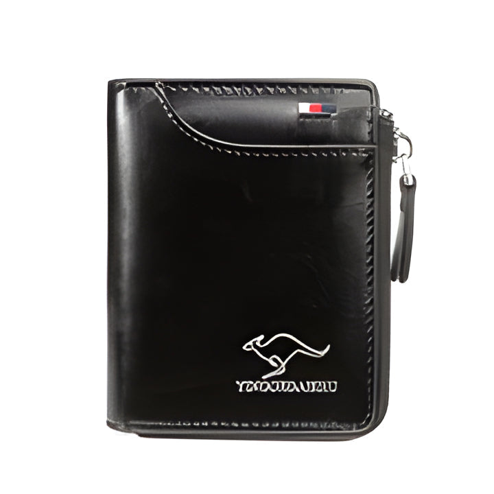 Men's RFID blocking zipper wallet, secure multi credit card holder in PU leather. Slim design for daily carry.