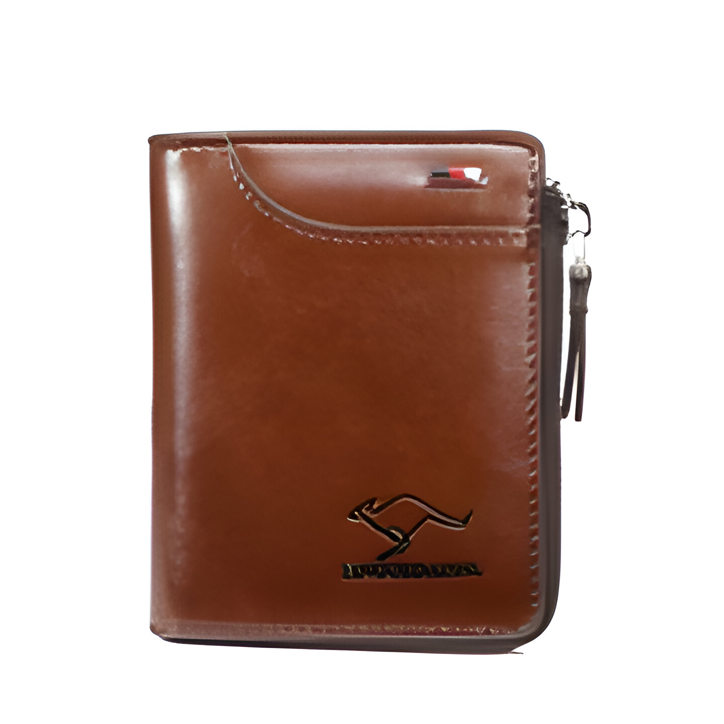 Khaki men's RFID blocking zipper wallet. Secure multi credit card holder & card case. PU leather, slim design.