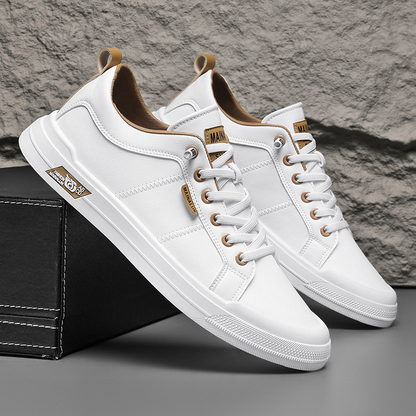 Men's Rhodes white casual sneakers, low-top, designed for everyday comfort & versatile style. Great walking shoes.
