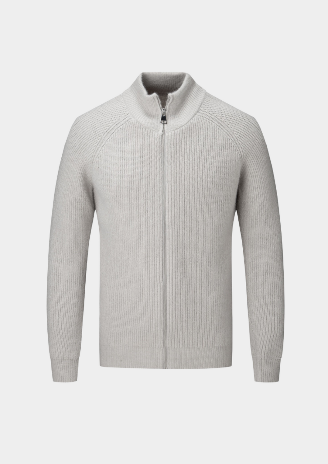 Men's ribbed funnel neck zip cardigan, ideal for smart casual layering & versatile fashion.