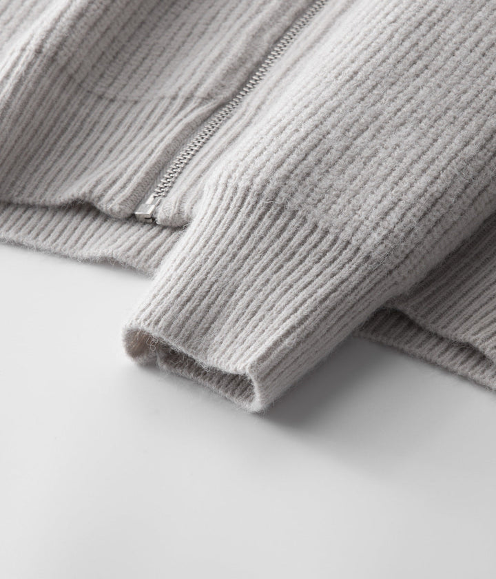 Business casual men's ribbed funnel neck zip cardigan, a comfortable and stylish layering jacket.