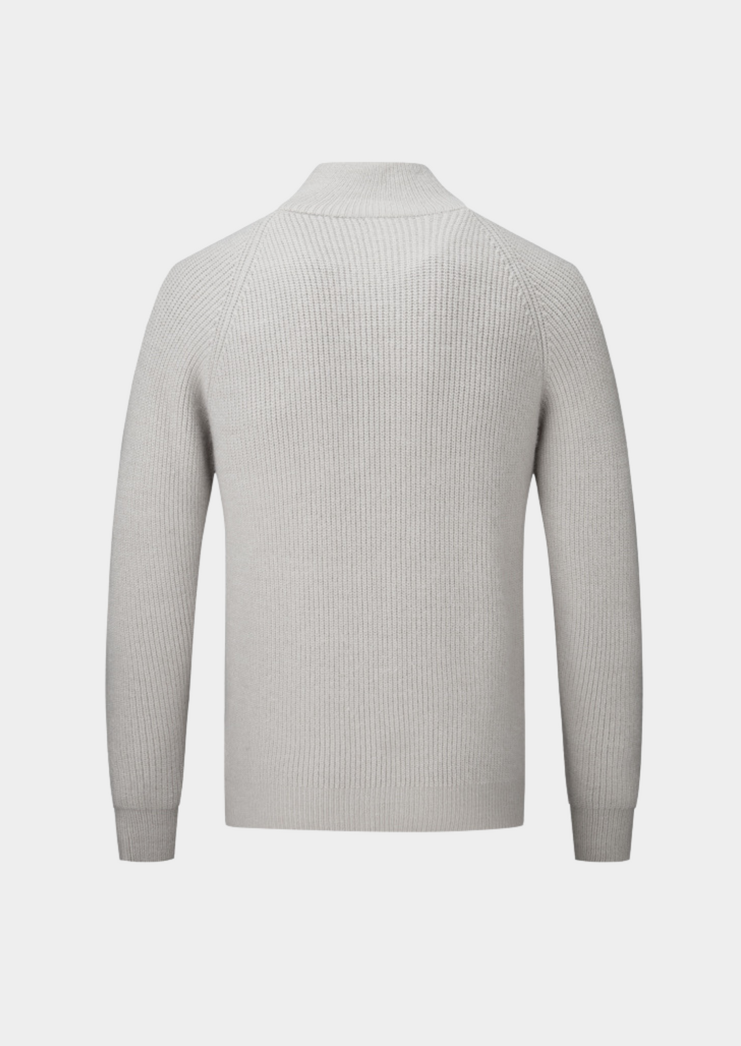 Stylish men's funnel neck ribbed zip-up cardigan, perfect for business casual and versatile wear.