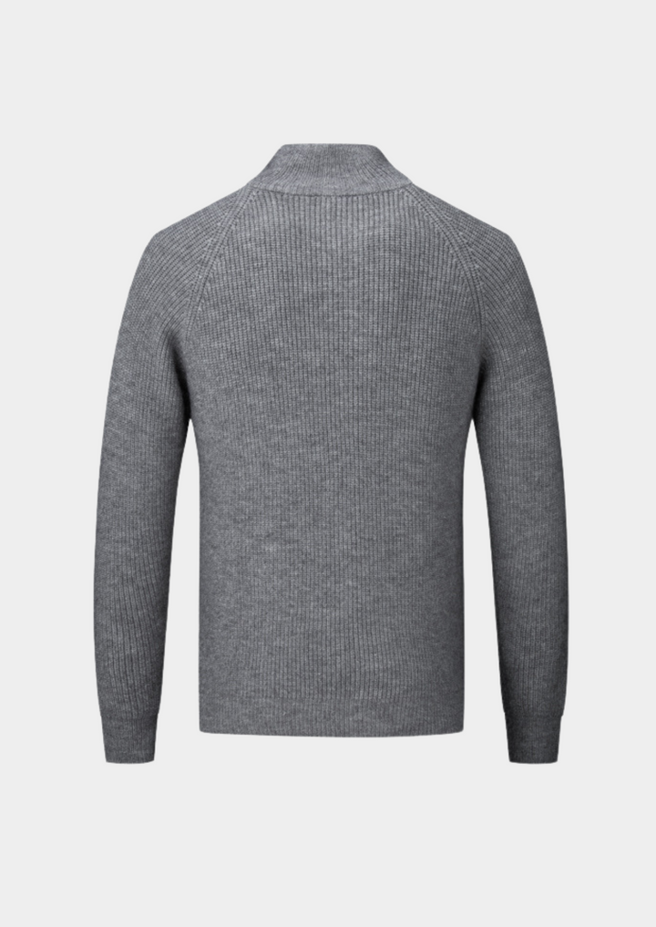Versatile men's ribbed funnel neck zip jacket, suitable for smart casual and everyday sophisticated style.