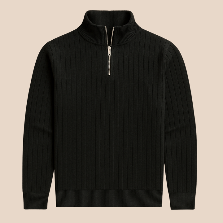 Fall/Winter men's half-zip ribbed pullover sweater, a stylish and warm long-sleeve essential.