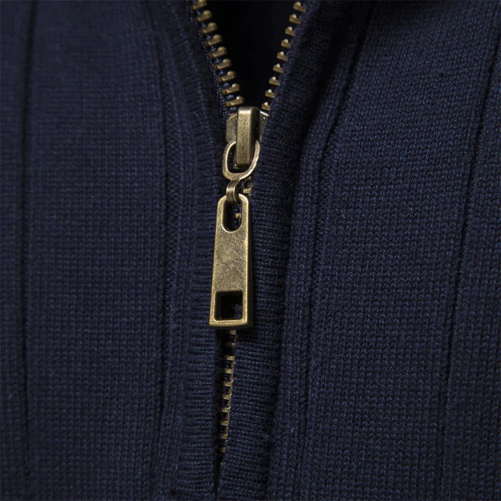 Stylish men's half-zip mock neck pullover sweater, ideal for casual or smart casual layered looks this winter.