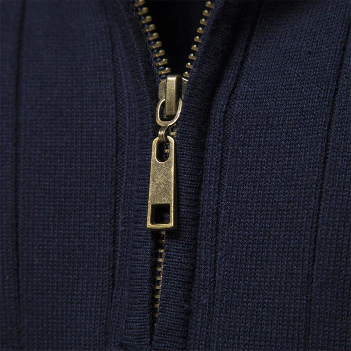 Stylish men's half-zip mock neck pullover sweater, ideal for casual or smart casual layered looks this winter.