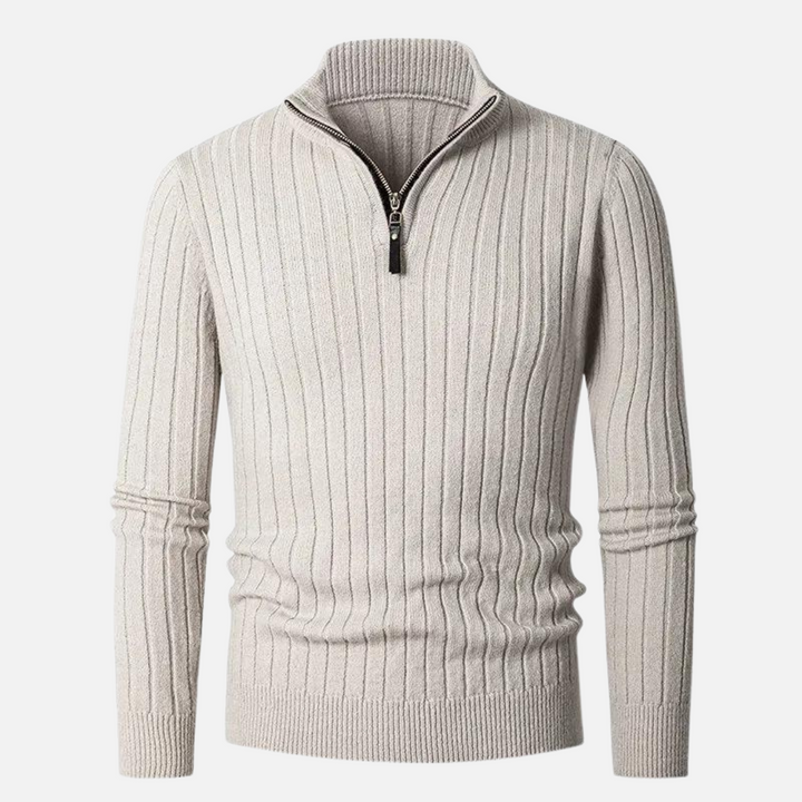 Men's ribbed half-zip sweater, modern style & comfort. Versatile for layering, a menswear staple.