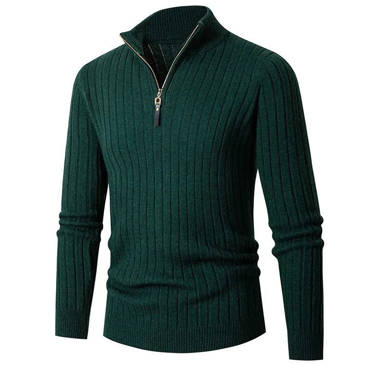 Elegant men's ribbed half-zip sweater. Perfect for refined casual or sophisticated modern menswear style.