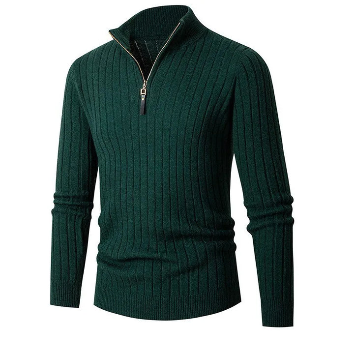 Elegant men's ribbed half-zip sweater. Perfect for refined casual or sophisticated modern menswear style.