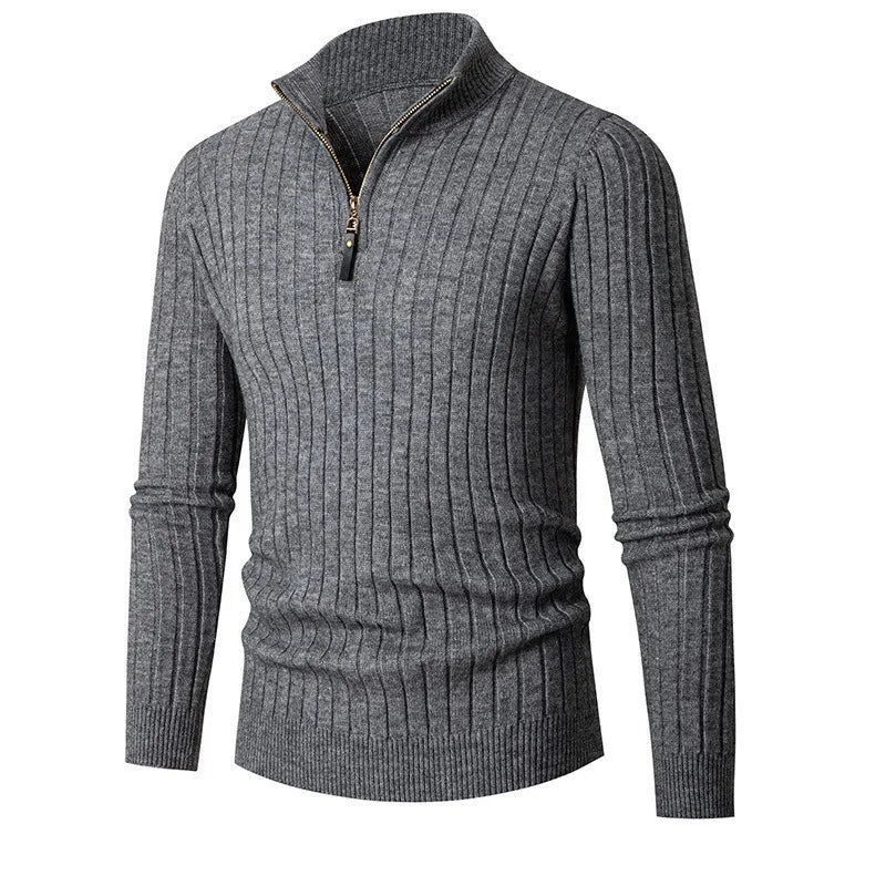 Full product view: Men's modern ribbed half-zip sweater. Stylish, comfortable & versatile for any look.