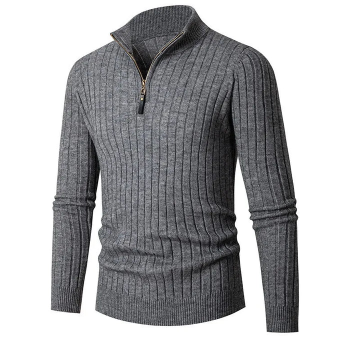 Full product view: Men's modern ribbed half-zip sweater. Stylish, comfortable & versatile for any look.