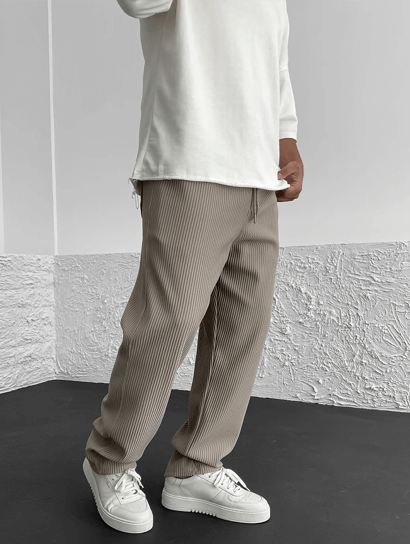 Modern men's ribbed jogger pants, relaxed fit for casual comfort & stylish loungewear.