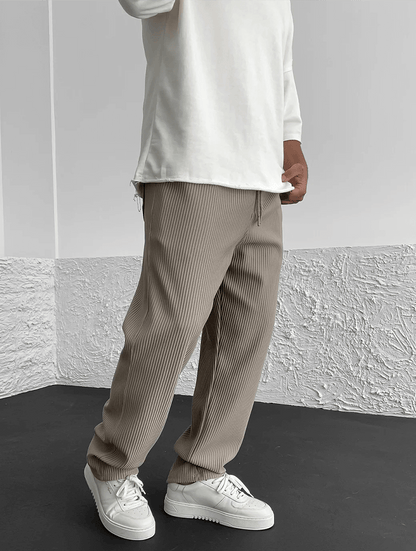 Modern men's ribbed jogger pants, relaxed fit for casual comfort & stylish loungewear.