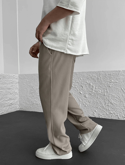 Ultimate comfort men's ribbed joggers, ideal casual pants for lounging or active use.