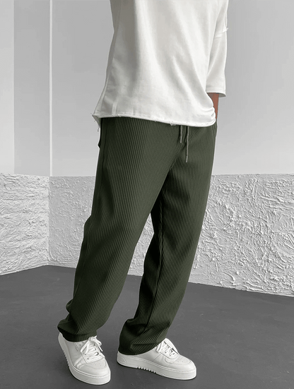 Comfortable men's ribbed jogger pants, ideal for casual wear & lounging. Modern bottom.