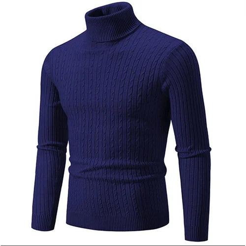 Versatile men's ribbed knit turtleneck, ideal for layering in cold winter months.