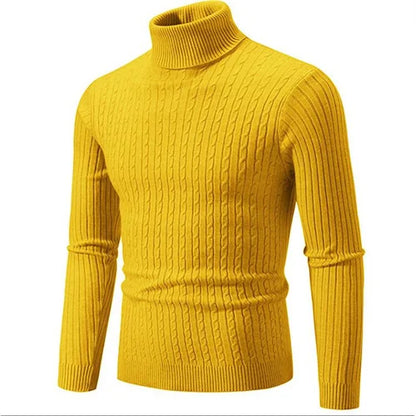 Cozy men's ribbed knit sweater with a turtleneck, perfect for everyday winter wear.