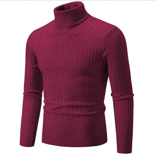 Men's elegant ribbed knit turtleneck sweater, a must-have for winter fashion.