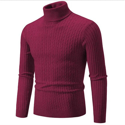 Men's elegant ribbed knit turtleneck sweater, a must-have for winter fashion.