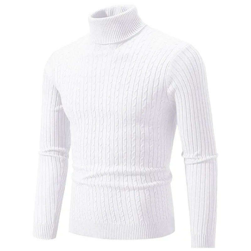 Durable men's ribbed knit turtleneck, a comfortable and warm addition to winter wardrobe.
