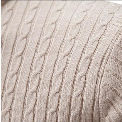 Men's soft ribbed knit turtleneck sweater, great for comfortable winter layering.