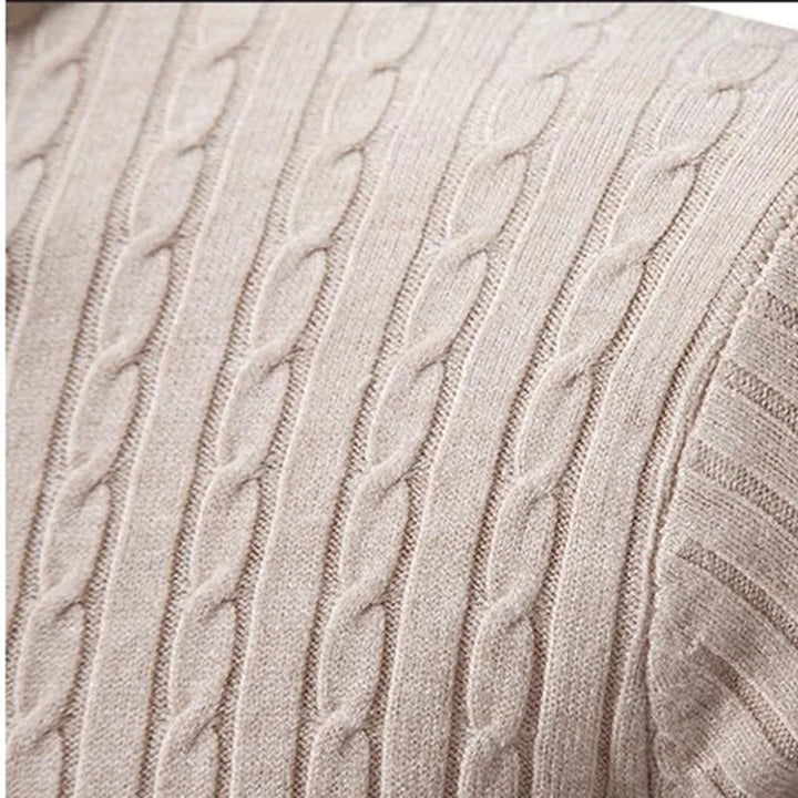 Men's soft ribbed knit turtleneck sweater, great for comfortable winter layering.