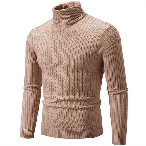 Comfortable men's slim fit ribbed knit sweater, great for versatile winter layering.