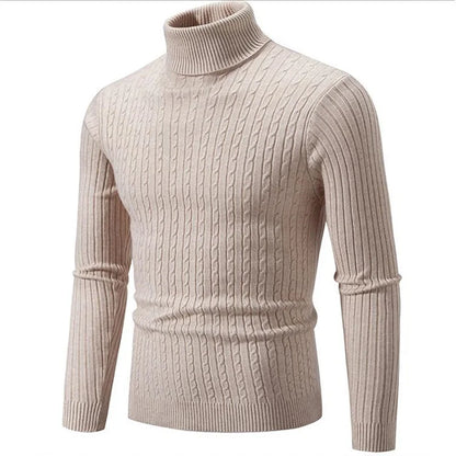 Classic men's ribbed knit turtleneck for a sophisticated yet casual winter style.
