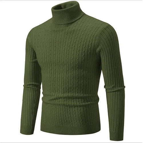 Men's fashion ribbed knit turtleneck sweater, a cozy essential for chilly days.