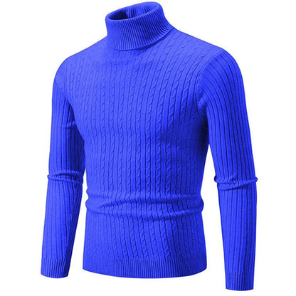 High-quality men's ribbed knit turtleneck sweater, perfect for winter layering.