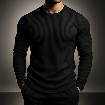 Men's ribbed long sleeve pullover sweater, ideal for winter casual wear. Comfortable & stylish mens fashion.