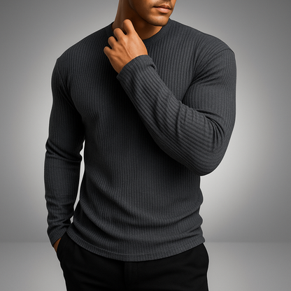 Stylish men's ribbed pullover sweater. Long sleeve, comfortable & versatile for everyday fashion and winter.