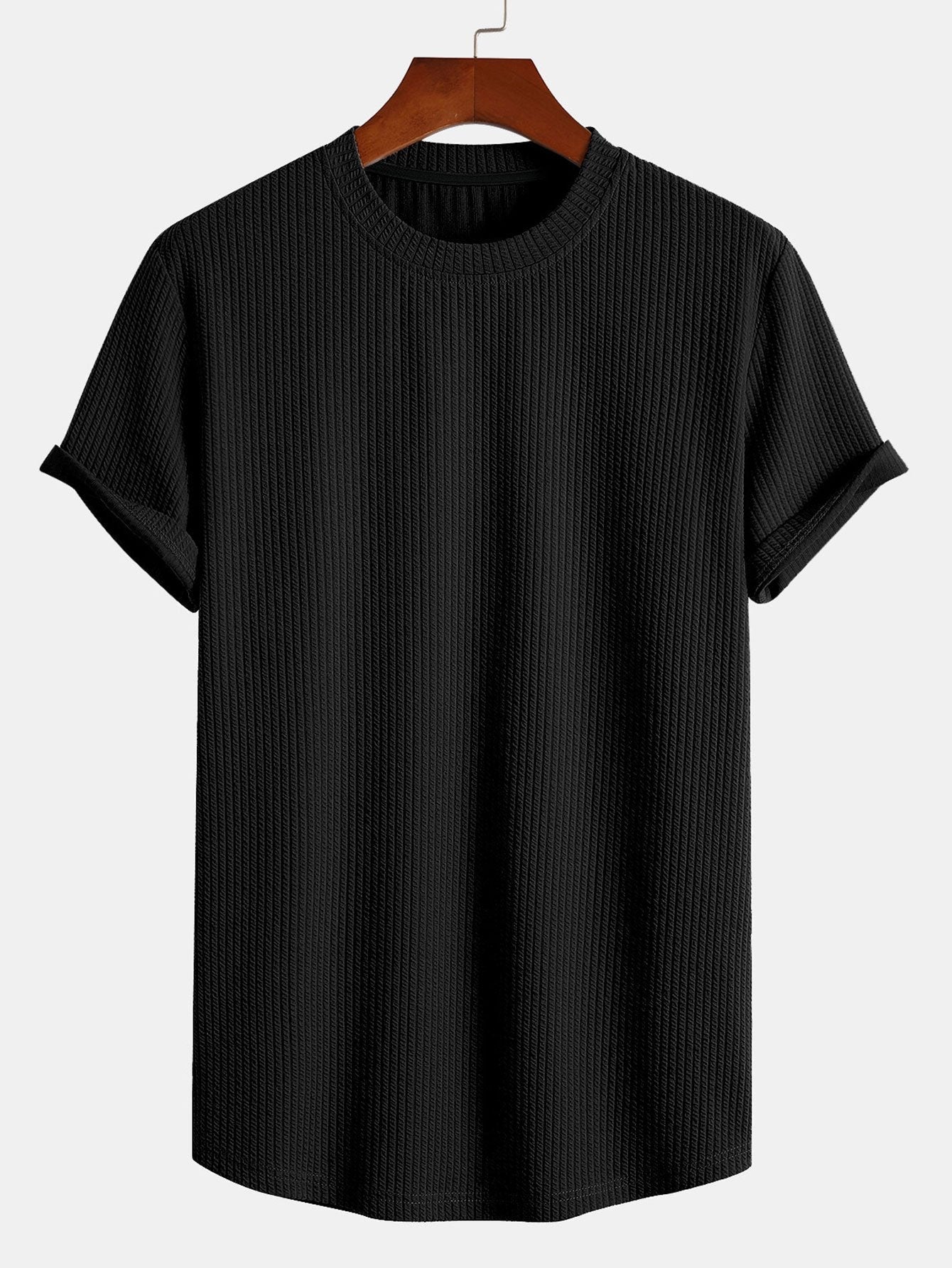 White men's ribbed muscle fit t-shirt, comfortable & stylish for casual wear.