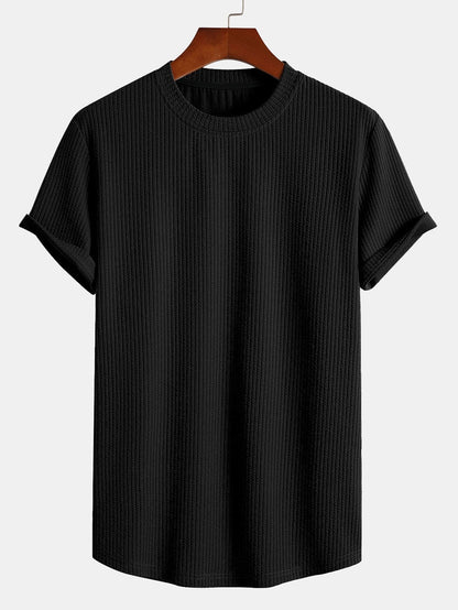 White men's ribbed muscle fit t-shirt, comfortable & stylish for casual wear.