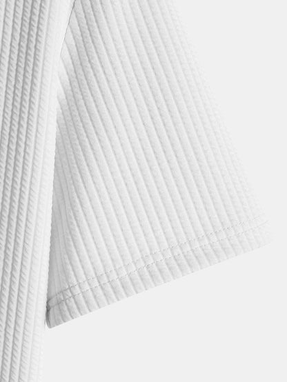 Comfortable men's ribbed tee, muscle fit design for a modern, physique-enhancing look.