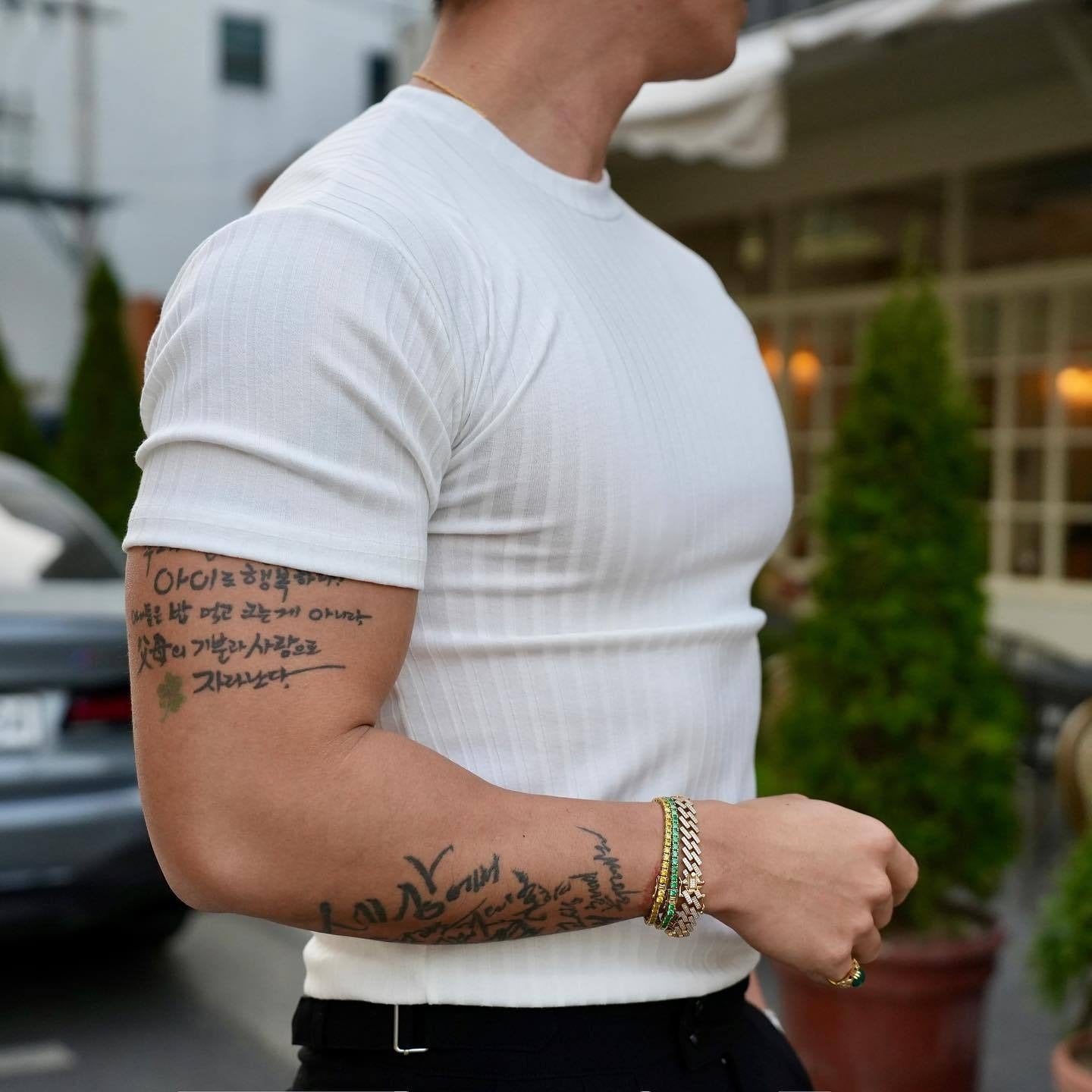 White men's ribbed performance t-shirt. Crew neck, dynamic fit, comfortable for athletic and everyday wear.