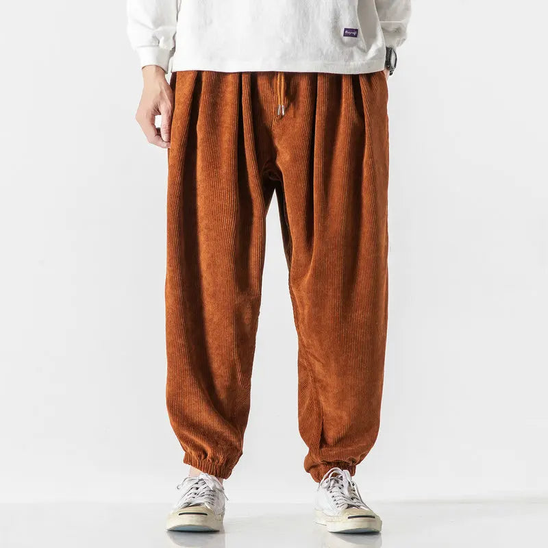 Men's relaxed fit corduroy pants, featuring a trendy wide leg and soft texture for comfort.