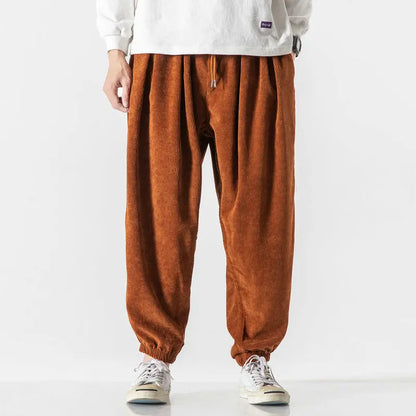 Men's relaxed fit corduroy pants, featuring a trendy wide leg and soft texture for comfort.