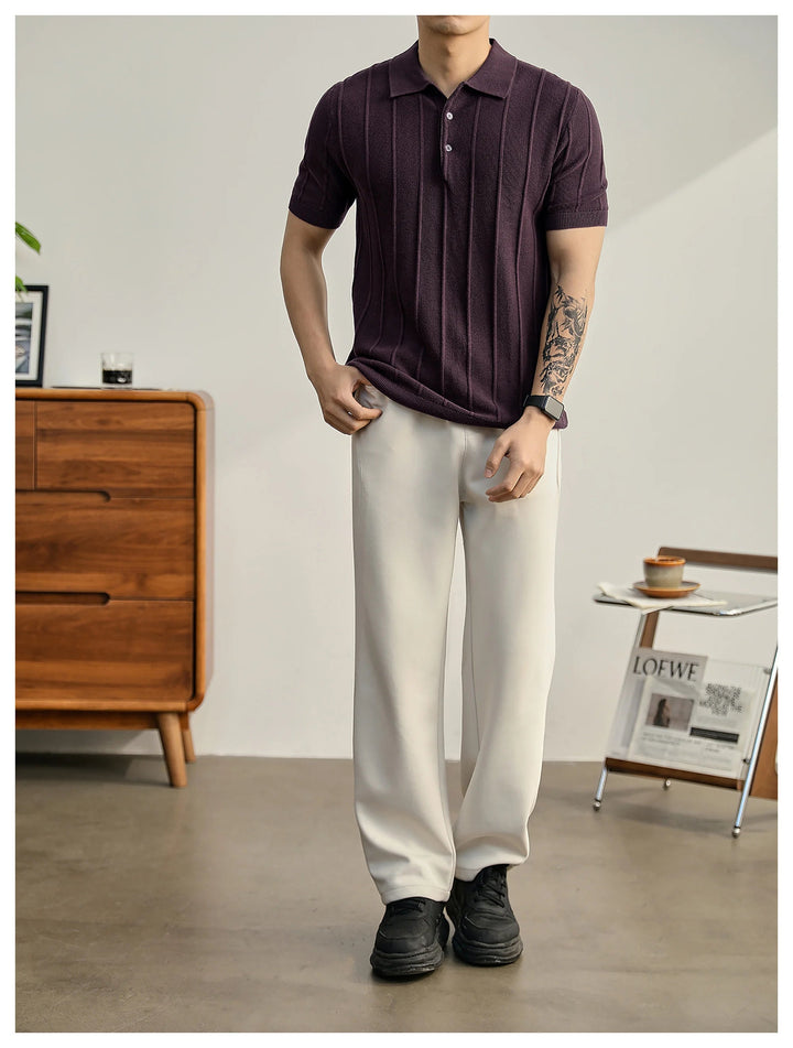 Textured short sleeve men's polo shirt, ideal for a sophisticated casual Riviera look.