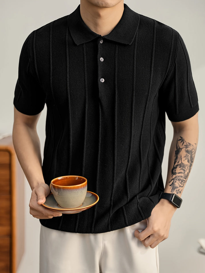 Smart casual men's polo with textured finish, embracing the chic Riviera style for summer.