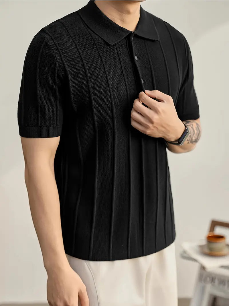Classic men's short sleeve textured polo, perfect for casual elegance in Riviera fashion.