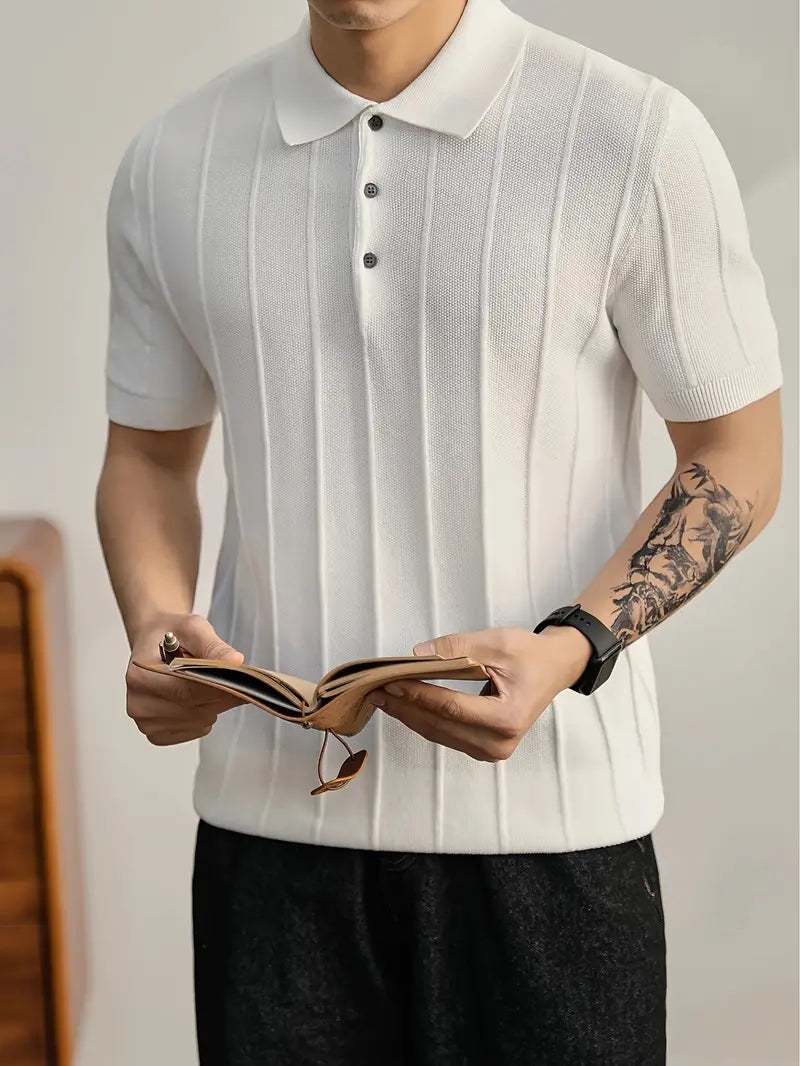 Sophisticated men's textured polo, Riviera inspired, for effortless smart casual appeal.