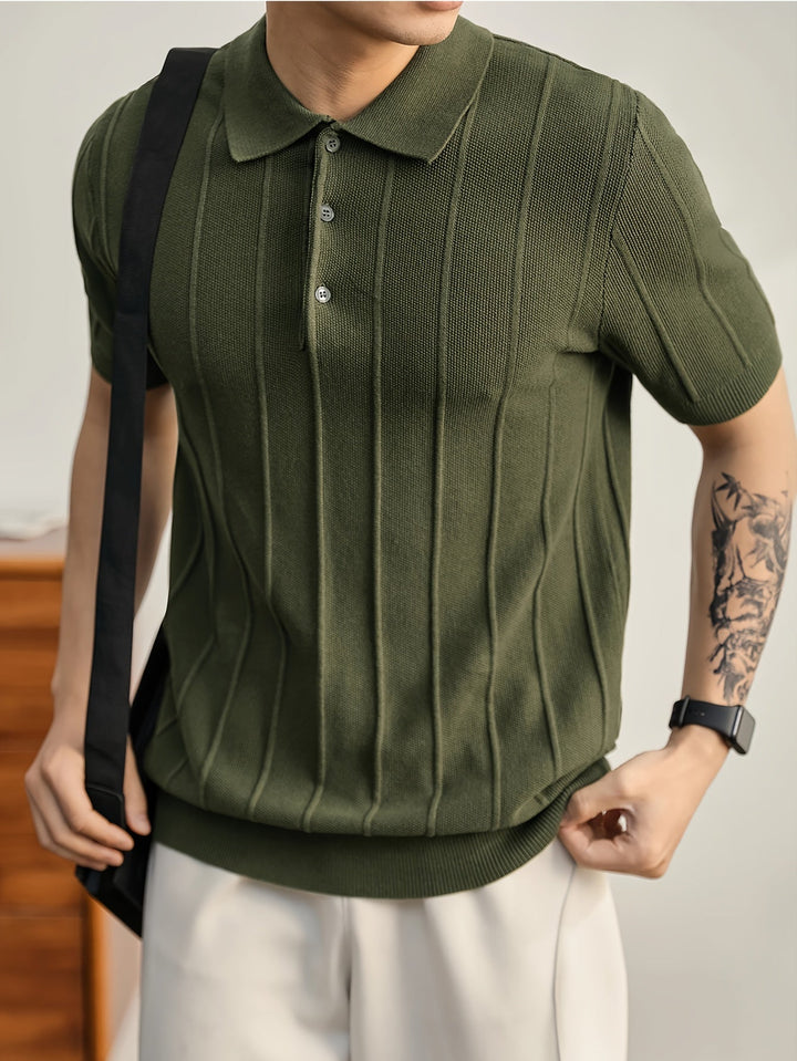 Textured men's polo shirt, Riviera style, perfect for smart casual spring & summer fashion.