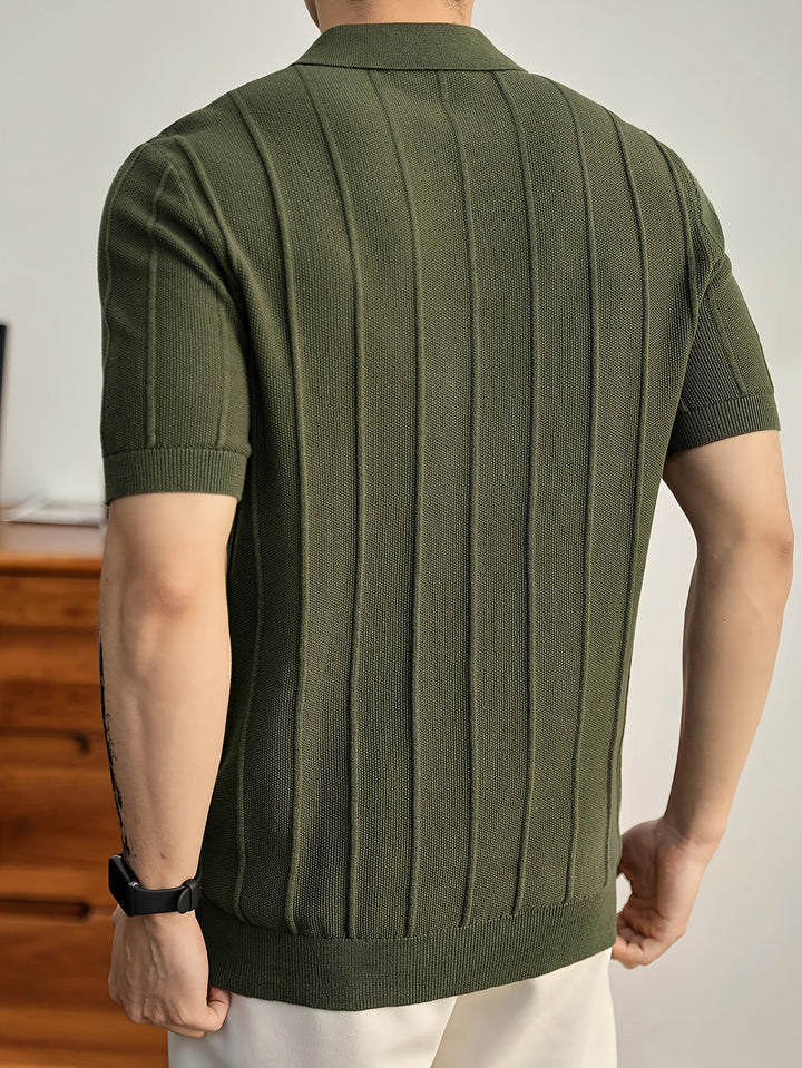 Stylish men's short sleeve polo with unique texture, exuding casual elegance. Riviera style.