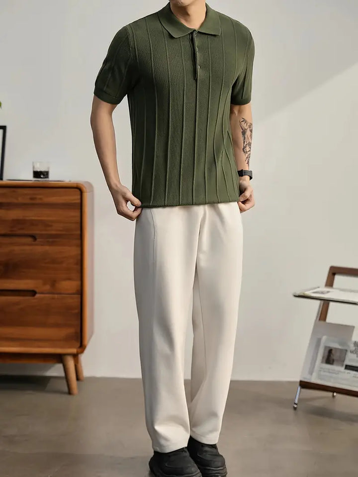 Short sleeve men's textured polo shirt in Riviera style, a versatile smart casual option.