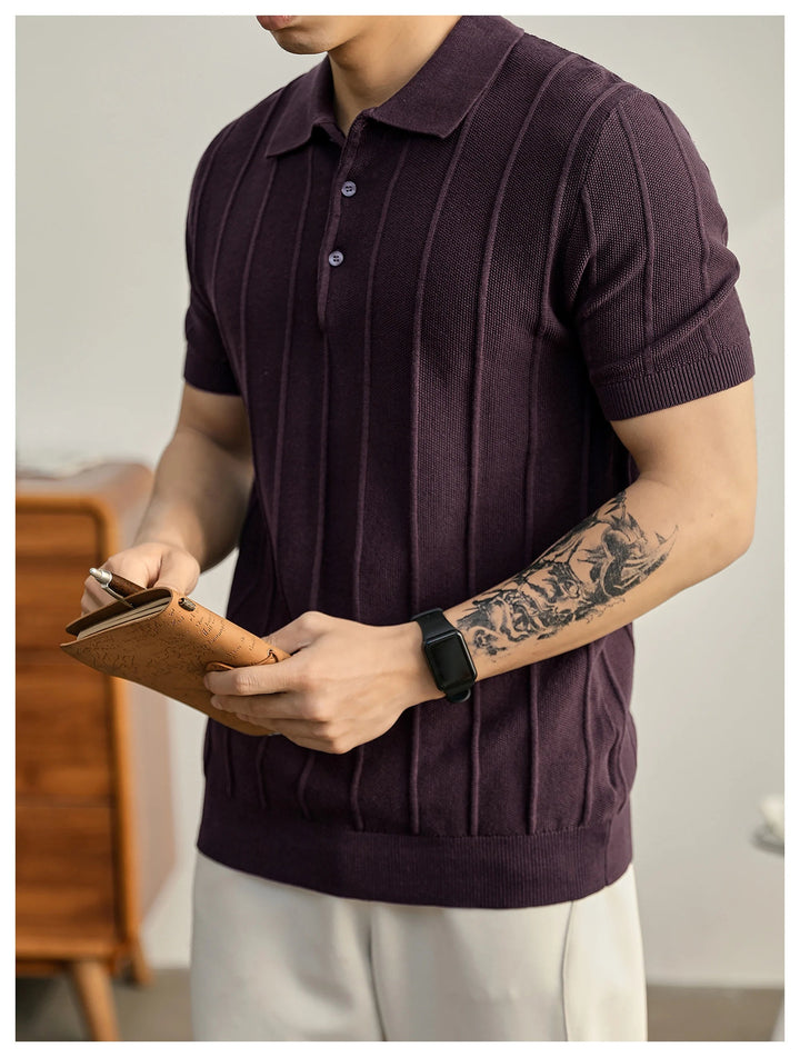 Riviera style men's polo shirt with subtle texture, offering smart casual elegance for men.
