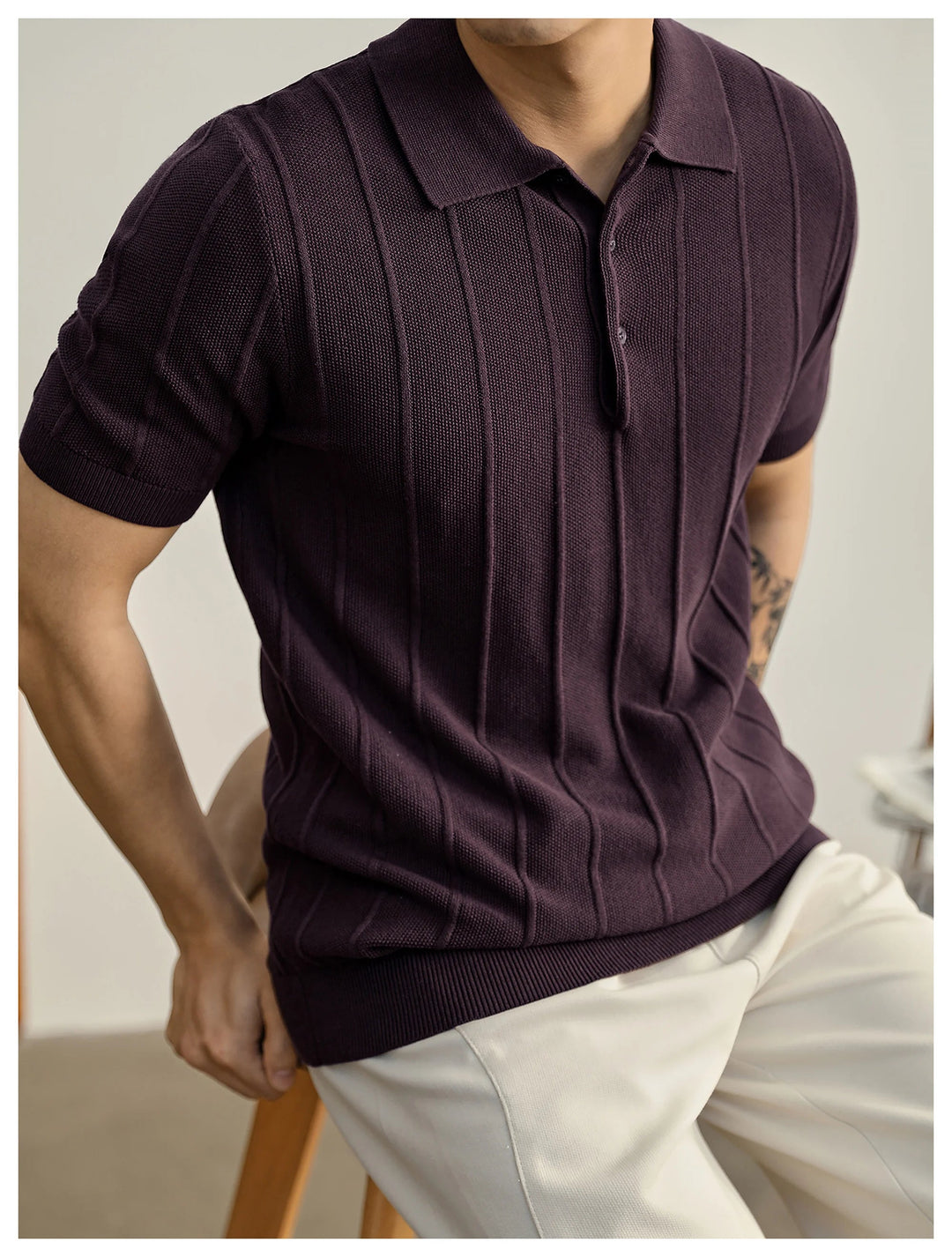 Men's smart casual short sleeve polo, textured fabric, bringing Riviera style to spring.