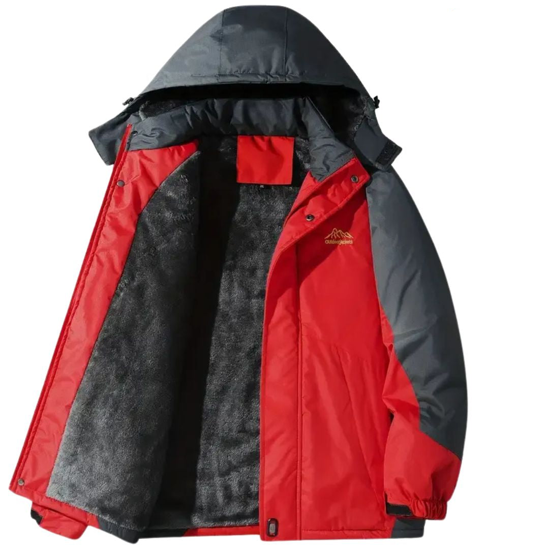 Windproof & water-resistant men's Roderik outdoor jacket with hood, excellent for all-weather hiking.